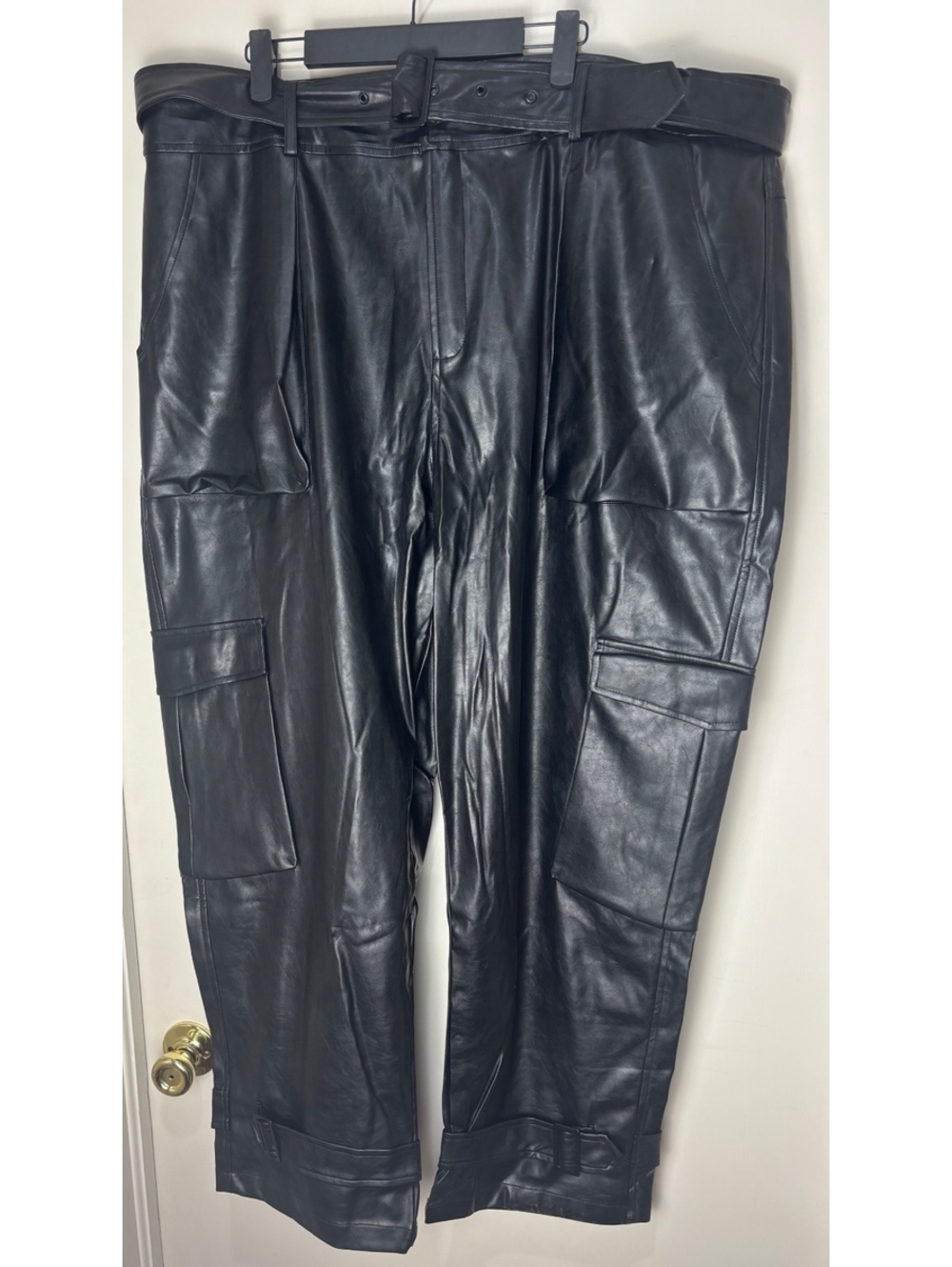 Choosy Faux Leather Cargo Pants Size 20 Black Belted Utility Y2K Moto Plus